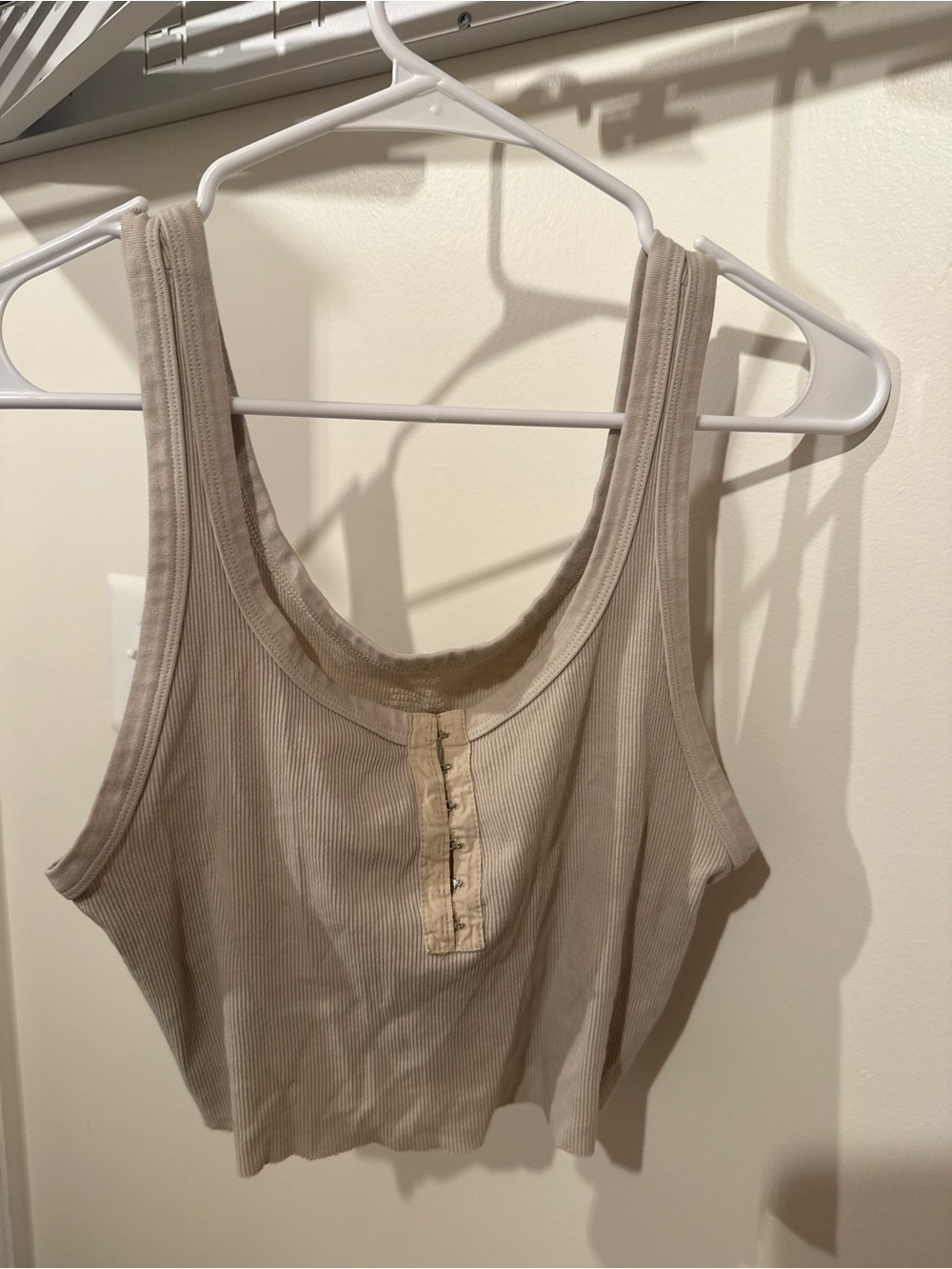 aerie Beige Ribbed Hook-and-Eye Crop Tank